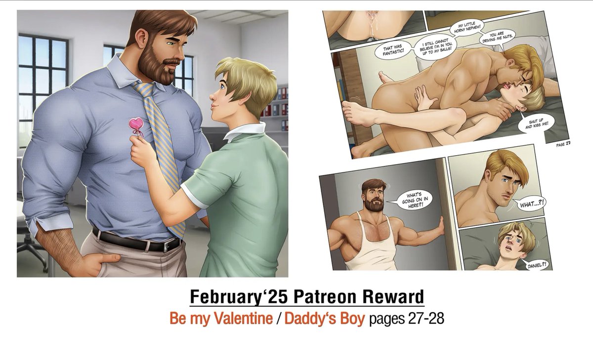 My patreon reward for February '25 is out. Subscribe to my patreon and get 2 new pages of my comic "Daddy's Boy" and all kinky versions of my illustration "Be my Valentine". patreon.com/Asmodis