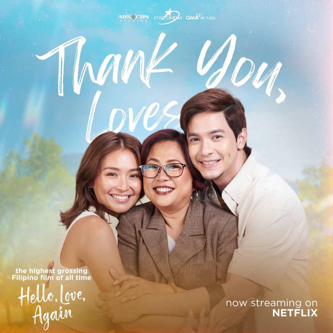 mjfelipe's tweet photo. Star Cinema officially announces ₱1.6B worldwide gross for the mega hit 'Hello, Love, Again'. 

Congratulations to the whole team! https://t.co/6cZ5PRLe2c