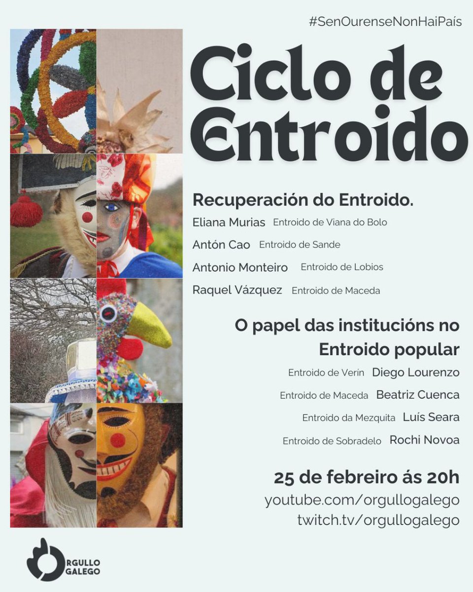 Vémonos hoxe ás 20h nesta nova conversa do ciclo #SenOurenseNonHaiPaís para falar sobre o noso tema preferido, o entroido 🔥👹

👉Poderás seguilo en youtube.com/orgullogalego