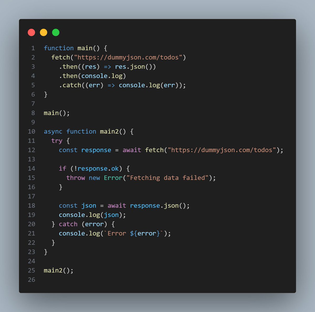 RakeshR35552020's tweet image. Fetching APIs like a pro! 🚀 Sync or async, take your pick with this slick code. #JavaScript #APICalls #CodingVibes @kirat_tw @sargampoudel @100xDevs @SujithThiru