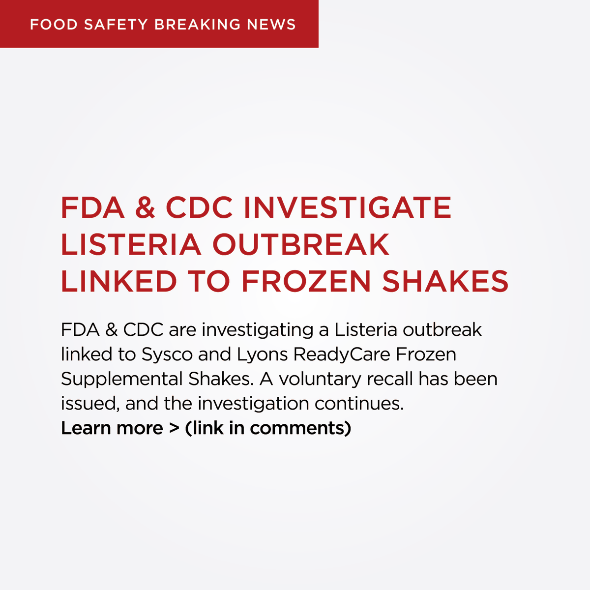 SpexScience's tweet image. 🚨 Outbreak Alert: #Listeria in Frozen Shakes 🚨
Our Listeria reference materials help labs in tracking and identifying outbreak strains. 

Partner with us for reliable and convenient testing solutions: bit.ly/4gj5m48. #FoodSafety #FoodTesting #referencestandards