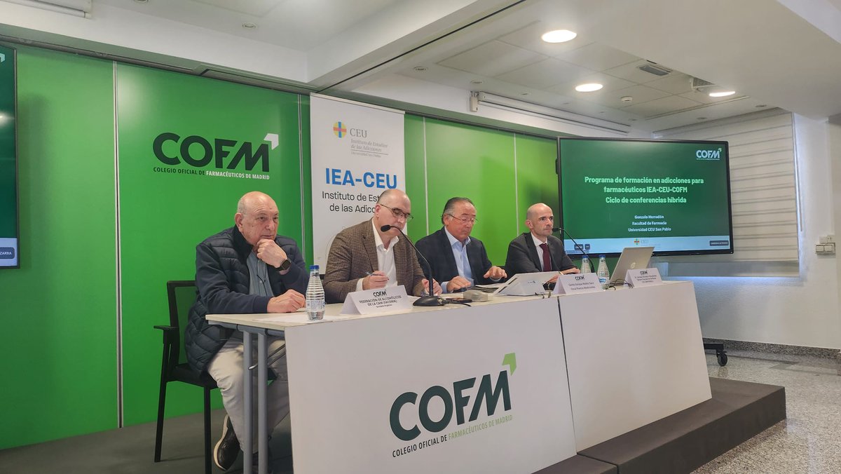 Instituto Universitario Estudios de las Adicciones (@iea_ceu) on Twitter photo En la 3ª sesión del Programa de Formación en Adicciones IEA-CEU-COFM, el Dr. <a href="/gherradon/">Gonzalo Herradón</a> abordó el impacto del alcohol, sus bases neurobiológicas y el rol del farmacéutico en su prevención.
Seguimos avanzando en la lucha contra las adicciones.
cofm.es/resources/doc/… En la 3ª sesión del Programa de Formación en Adicciones IEA-CEU-COFM, el Dr. <a href="/gherradon/">Gonzalo Herradón</a> abordó el impacto del alcohol, sus bases neurobiológicas y el rol del farmacéutico en su prevención.
Seguimos avanzando en la lucha contra las adicciones.
cofm.es/resources/doc/…
