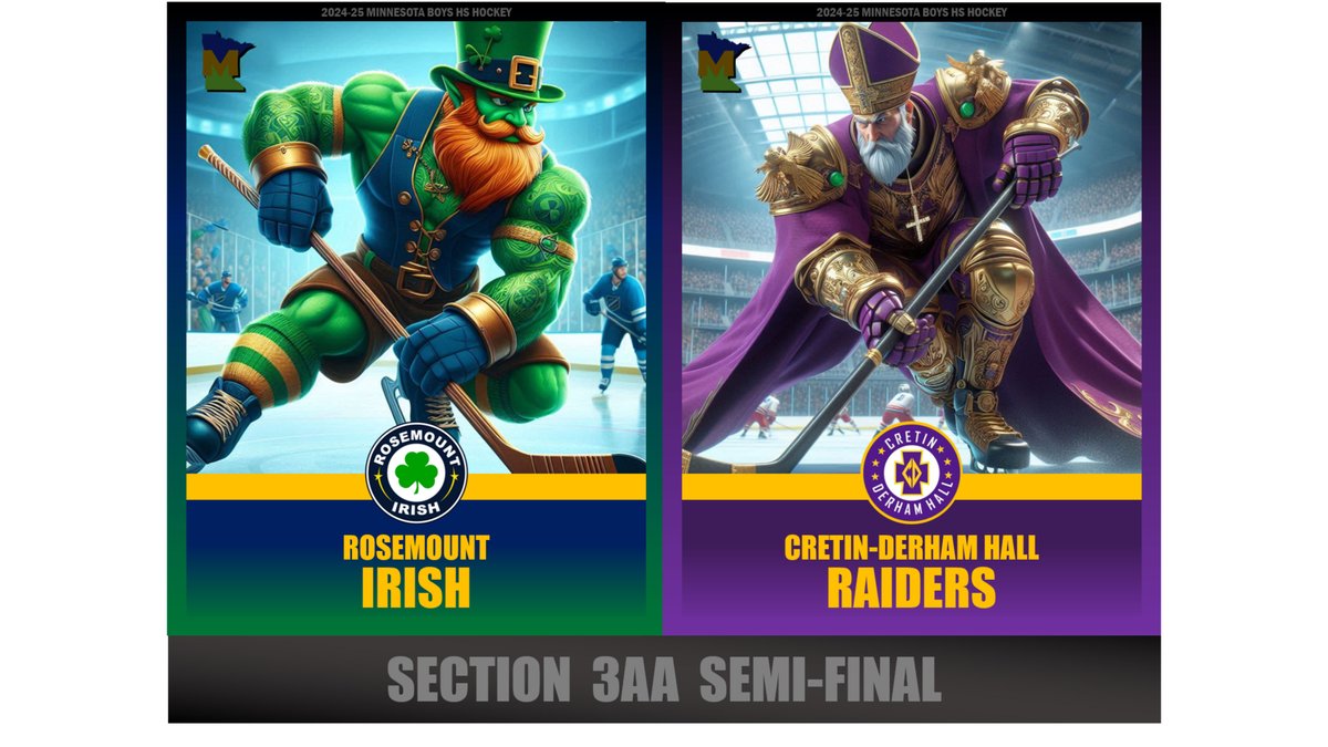 In a Section 3AA semifinal today, <a href="/RosemountHockey/">Rosemount Hockey</a>  squares off against <a href="/cdhhockey/">CDH Raiders Hockey</a> in an 8 p.m. start at Braemar Arena.
Live scoring: legacy.hockey/game/show/4367…
Section bracket: legacy.hockey/page/show/5630…
Section history: legacy.hockey/page/show/6091…