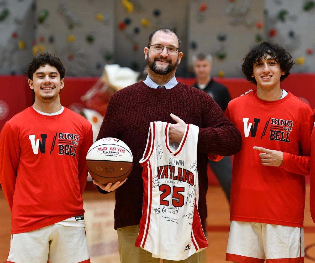 Congratulations to Coach P.J. Osvald H`11 on his 100th win as head coach of Big Red Boys Varsity Basketball! The 100th win was earned on Tuesday, February 4, with a 61-57 victory over Lourdes Academy. Way to go, Coach Osvald and Big Red basketball! 🏀  

#RingTheBell