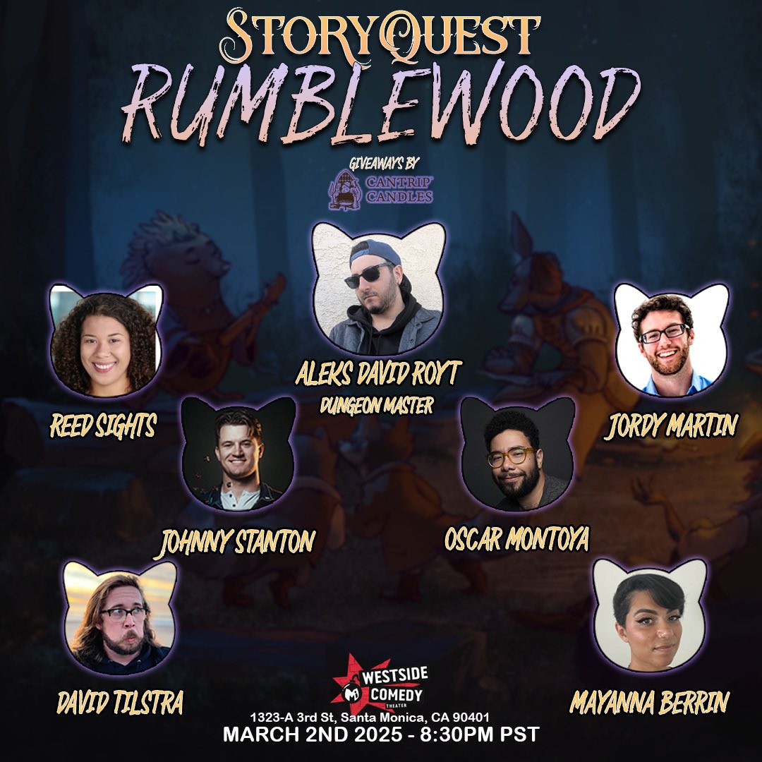 AleksDavidRoyt's tweet image. WELCOME TO LOS ANIMALES! We got fun and games….
Join the babes of @storyquestshow with special friends @johnnystantoniv and @ozzymo and support from our amazing friends at @cantripcandles THIS SUNDAY LIVE AT @westsidecomedy in Santa Monica, CA.