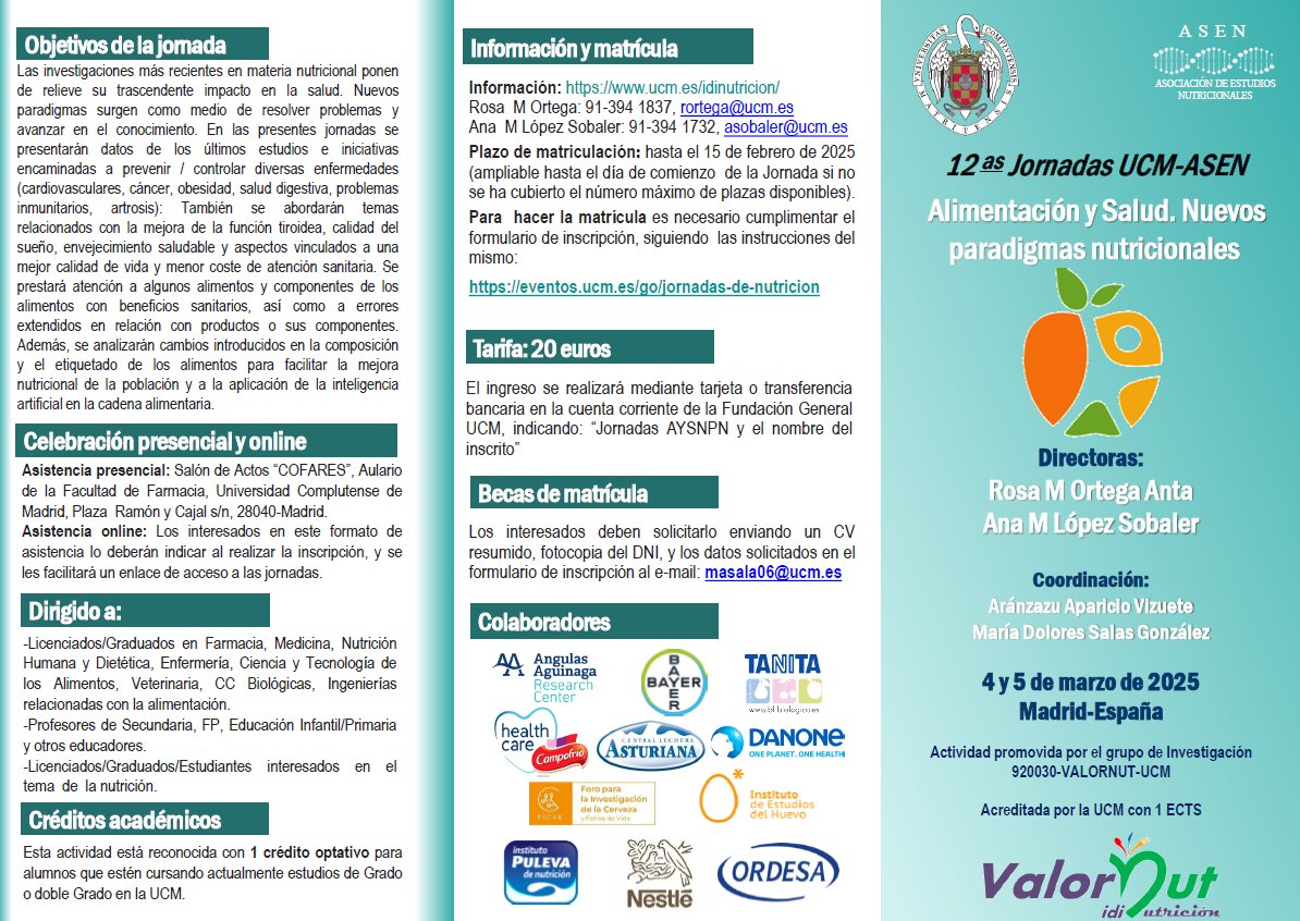 Jornadas de nutrición UCM-ASEN➡️Nutrientes del #huevo y su importancia en la #salud durante la #menopausia en la <a href="/unicomplutense/">Complutense</a> por la catedrática Ana Mª López Sobaler👉 
 
 🗓 4 de marzo
 ⏰ 10:10 h a 10:50 h
 🏠 Salón de Actos “COFARES”, Facultad de Farmacia UCM
¡Te esperamos!