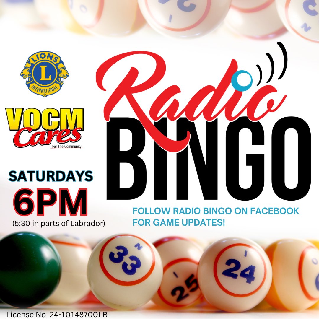 Did you know last Saturday our Radio Bingo escalating jackpot winner took home just over $7,000!? 🤑 Lions Club VOCM Cares Radio Bingo happens EVERY Saturday at 6:00pm (5:30 in Labrador). 📻 Get your cards at a retailer near you 👇
vocmcares.com/fundraiser/lio… 
#radiobingo #vocmcares