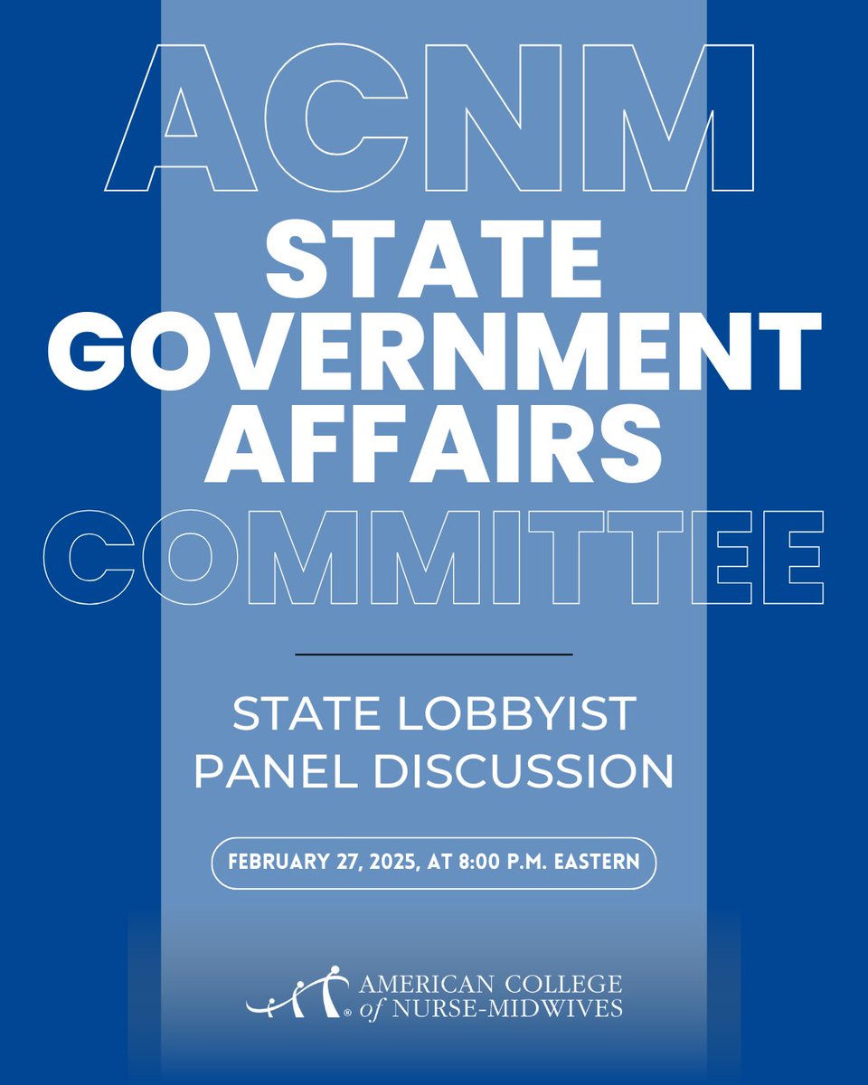All ACNM members are invited to join the ACNM SGAC meeting for a panelist discussion featuring some highly regarded healthcare lobbyists from around the country: ow.ly/5z1a50V6hVy