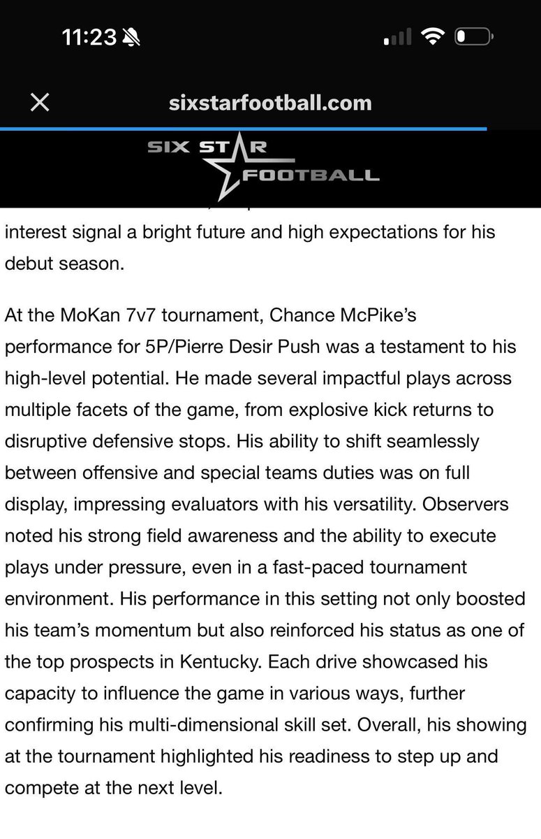 Thank you <a href="/sixstarfootball/">Six Star Football | PLUS+</a> for the write up! Staying focused and locked in for the fall. More to come!