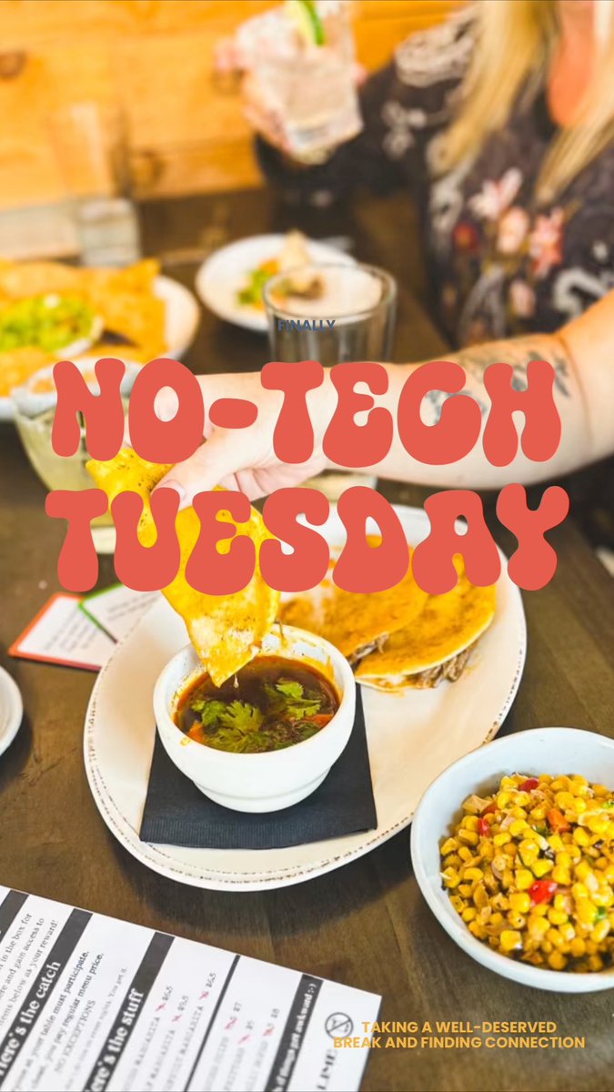 No-Tech Tuesday until 9pm. Grab someone you missed over winter and come down and connect over discounts on some fan favorites! 
#hookandlime #tacos #tequila #omaha #smallbusiness #nebraska #foodie #margaritas #eatlocal #scratchkitchen #margaritatime