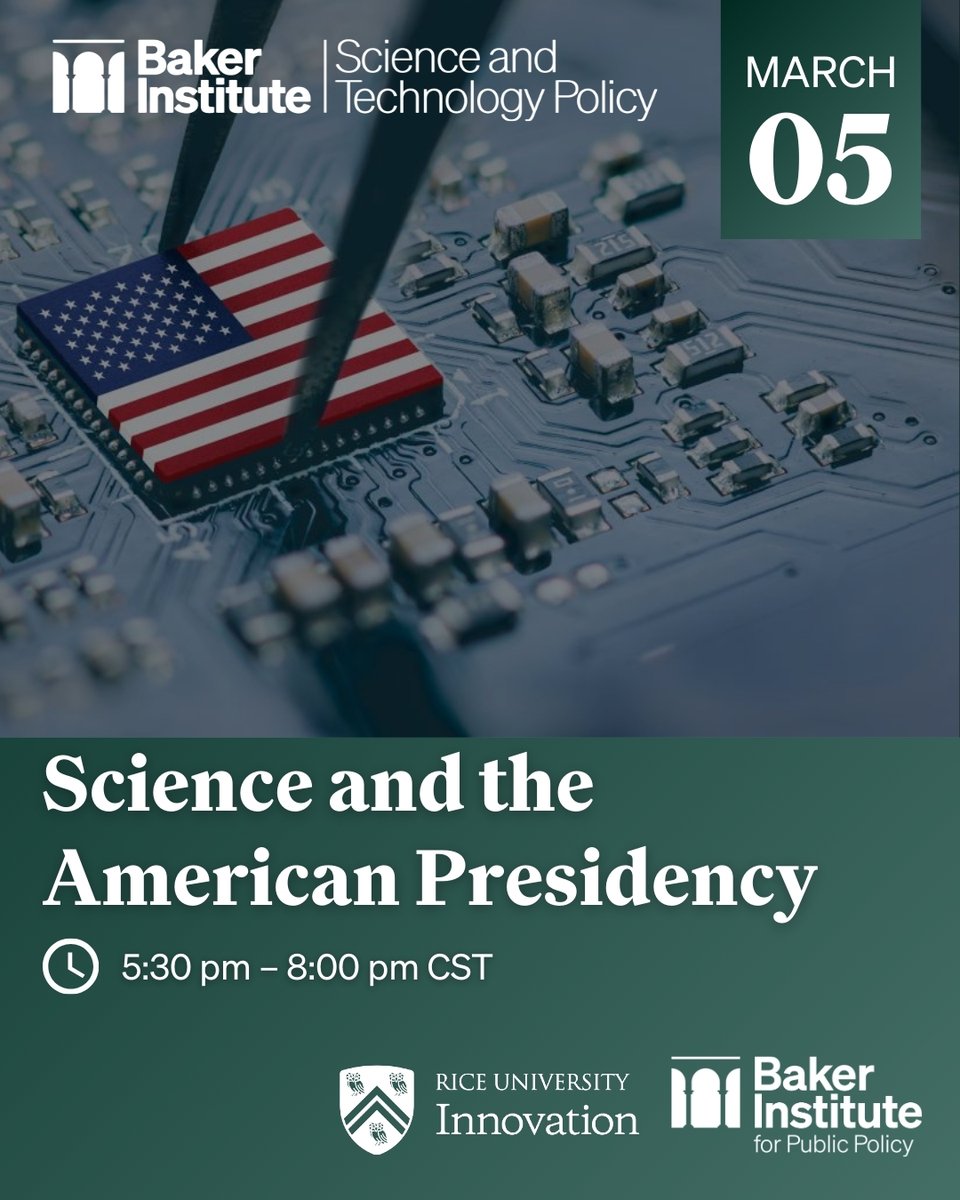 Baker Institute (@bakerinstitute) on Twitter photo 🔬 From climate to national security, science & tech shape today’s biggest challenges. Join former presidential science advisors <a href="/kdroege/">Kelvin Droegemeier</a>, <a href="/alondra/">Alondra Nelson</a>, and Neal Lane as they discuss leading the White House Office of Science and Technology Policy (OSTP). This event includes a Baker 🔬 From climate to national security, science & tech shape today’s biggest challenges. Join former presidential science advisors <a href="/kdroege/">Kelvin Droegemeier</a>, <a href="/alondra/">Alondra Nelson</a>, and Neal Lane as they discuss leading the White House Office of Science and Technology Policy (OSTP). This event includes a Baker