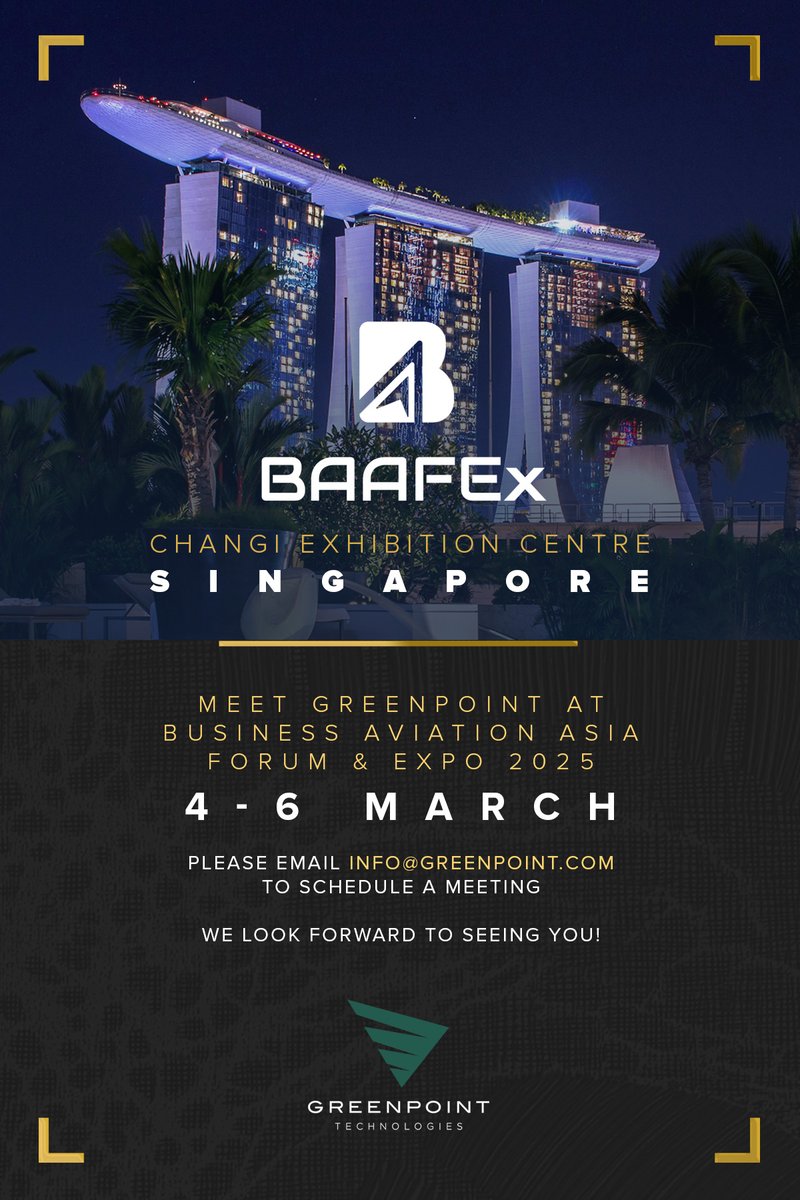 Greenpoint is excited to attend BAAFEx in Singapore from March 4-6! Contact us at info@greenpoint.com to schedule a meeting during the show. We look forward to seeing you there!