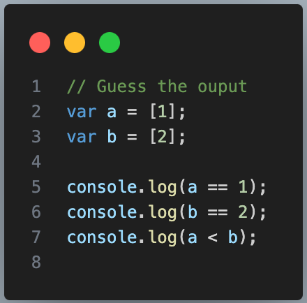 frontenddevsite's tweet image. Javascript Challenge #3
Guess the ouput of the code snippet with explanation in the comment section?
#javascript #interview