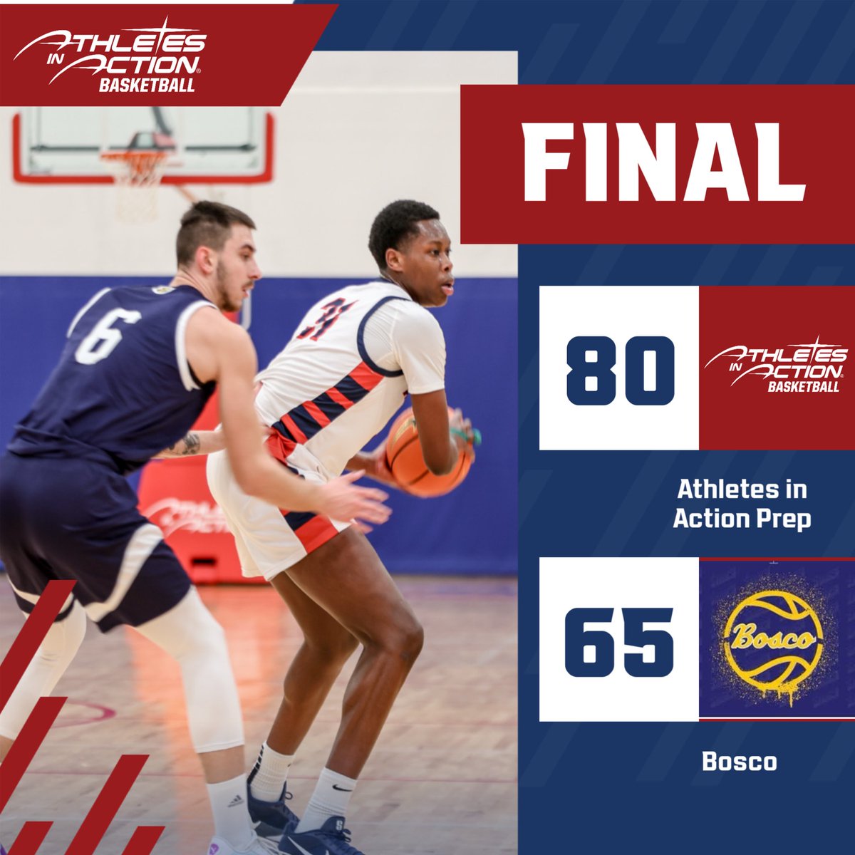 The score doesn’t reflect this tough gritty win by our team. Well coached Bosco kept it close until we made big plays at the end to pull out the W.
Isaac Dye: 29pts 
Mike Olaly: 13pts
Luke Shaw: 12pts