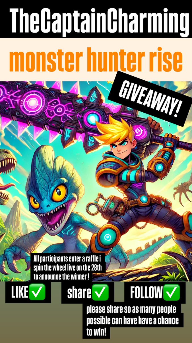 Monster Hunter Wilds GIVEAWAY!!
Captain is giving one copy away in a raffle! want to enter? All you have to do

Like✅
Share✅
Follow ✅

We spin the wheel on the 28th announce the winner and kick off monster hunter marathon! 

#monsterhunterwilds #monsterhunter #capcom #giveaway