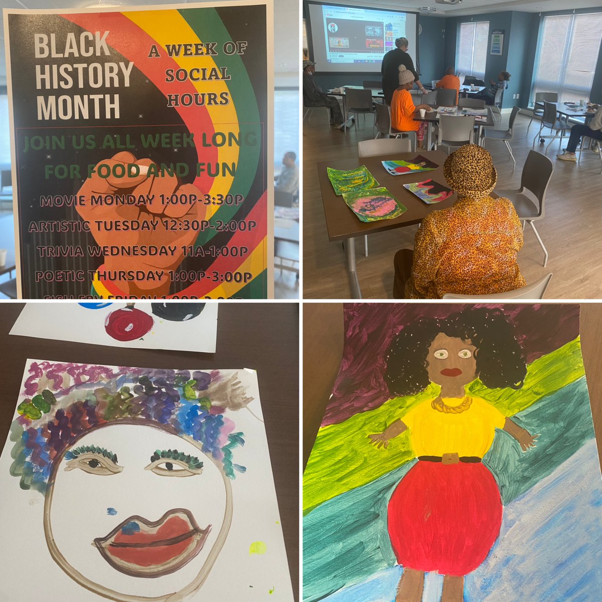 FrontstepsC's tweet image. Today we hosted our Artistic Tuesday event, where our residents were invited to create artwork inspired by the person who motivates them the most. The results were wonderful-from paintings to dance performances, our residents poured their hearts into their art #BlackHistoryMonth