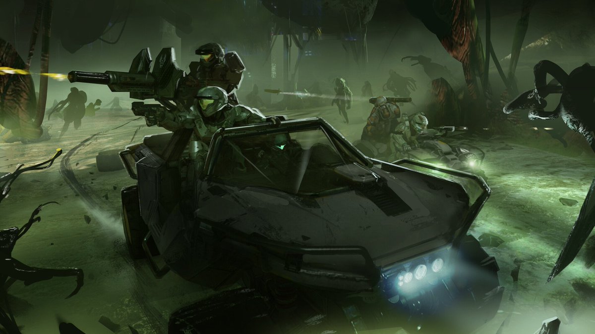 Concept art of Deluge showing Spartans fighting Flood. Notice the heavy use of Halo 5 assets, indicating that this was likely created shortly after the game's release.