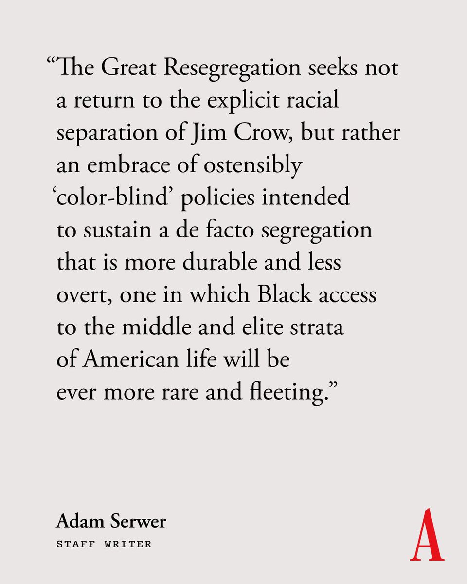 Much of the chaos of the past few weeks can be understood as part of the Trump administration’s "central ideological project: restoring America’s traditional hierarchies of race and gender," @adamserwer writes. Call it the “Great Resegregation." theatln.tc/8gwIJaTM