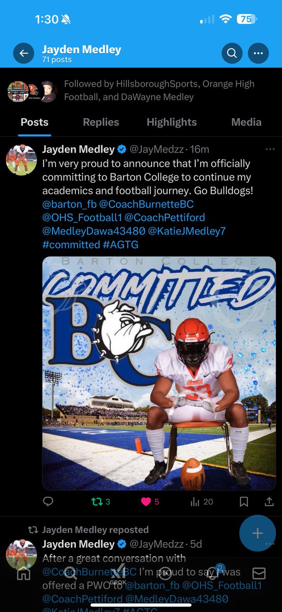 I am so excited for you, Jayden!! The Lord works in mysterious ways and I know this is the right fit for you!! I've been praying so hard for you, son!! 
CONGRATULATIONS MY BABY!!!! 💙🤍😘
Now it's time to go get some BARTON FOOTBALL merch!! 😉💙🏈✨
GO BULLDOGS!! 💙