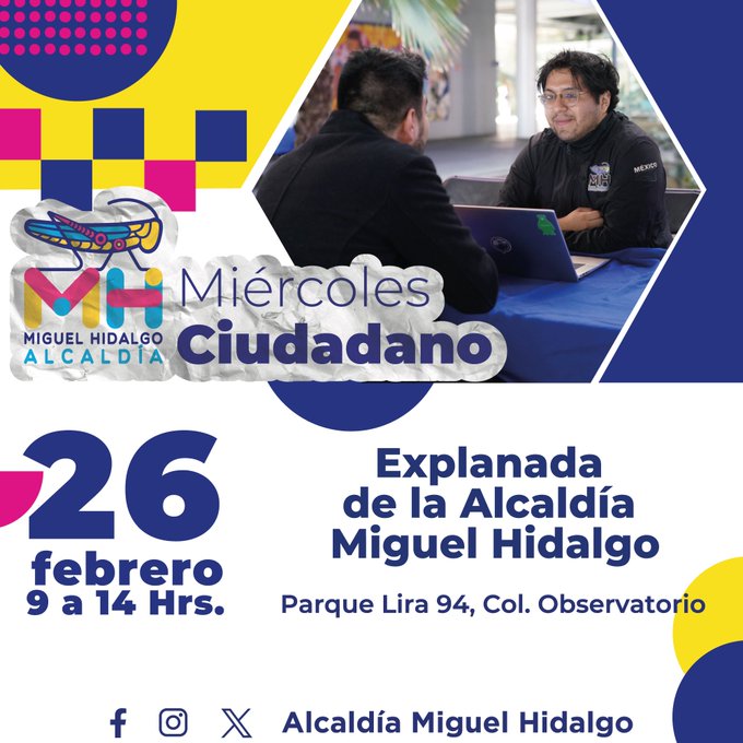 Te esperamos este #MiércolesCiudadano  Si tienes un reporte o gestión pendiente, te invitamos a asistir al programa "Miércoles Ciudadano" en un horario de 9:00 am a 14:00 en donde te brindaran atención personalizada.-AE