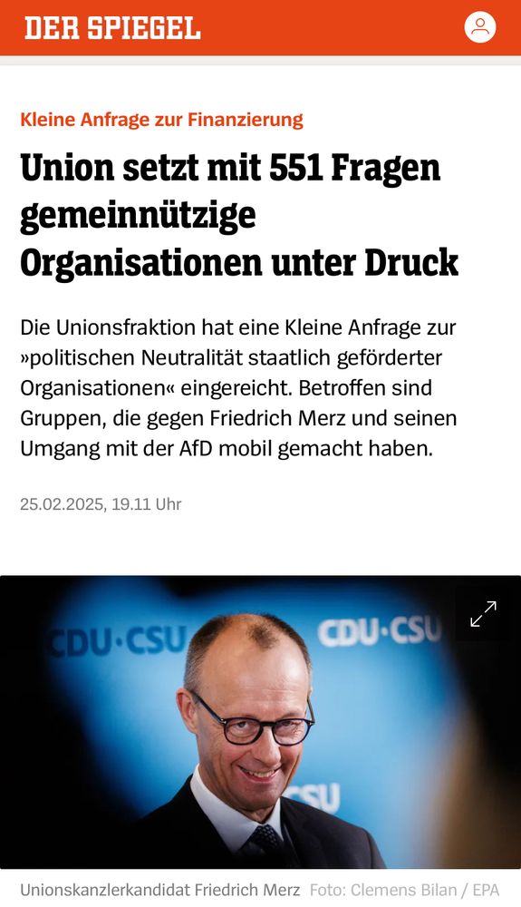 Noch bevor Merz Kanzler wird, will die CDU/CSU die Zivilgesellschaft offenbar prophylaktisch mundtot machen. Dazu traktieren Merz, Dobrindt &amp; Co. 15 NGOs in einer "Kleinen Anfrage" mit 551 Fragen!  Diese Fragenkanonade gegen unliebsame progressive Organisationen ist übergriffig.