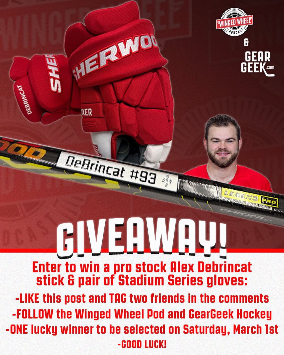 WingedWheelPod's tweet photo. Heads up: we're teaming up with @geargeekhockey to run a sweet giveaway on Instagram! 🏒

One lucky winner will take home an Alex DeBrincat pro stock stick &amp; a pair of Detroit Red Wings Stadium Series gloves. 👀

Link to enter on Instagram below. ⤵️ #LGRW https://t.co/A7hc1y2V7z