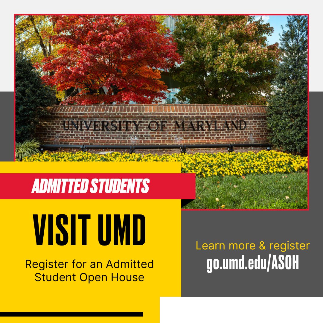 #UMD2029, see if UMD is the place for you at an Admitted Student Open House!  
- meet reps from your admitted major
- hear from current students
- learn about programs and opportunities at UMD 
Visit our website to learn how to register: go.umd.edu/ASOH #NowATerp