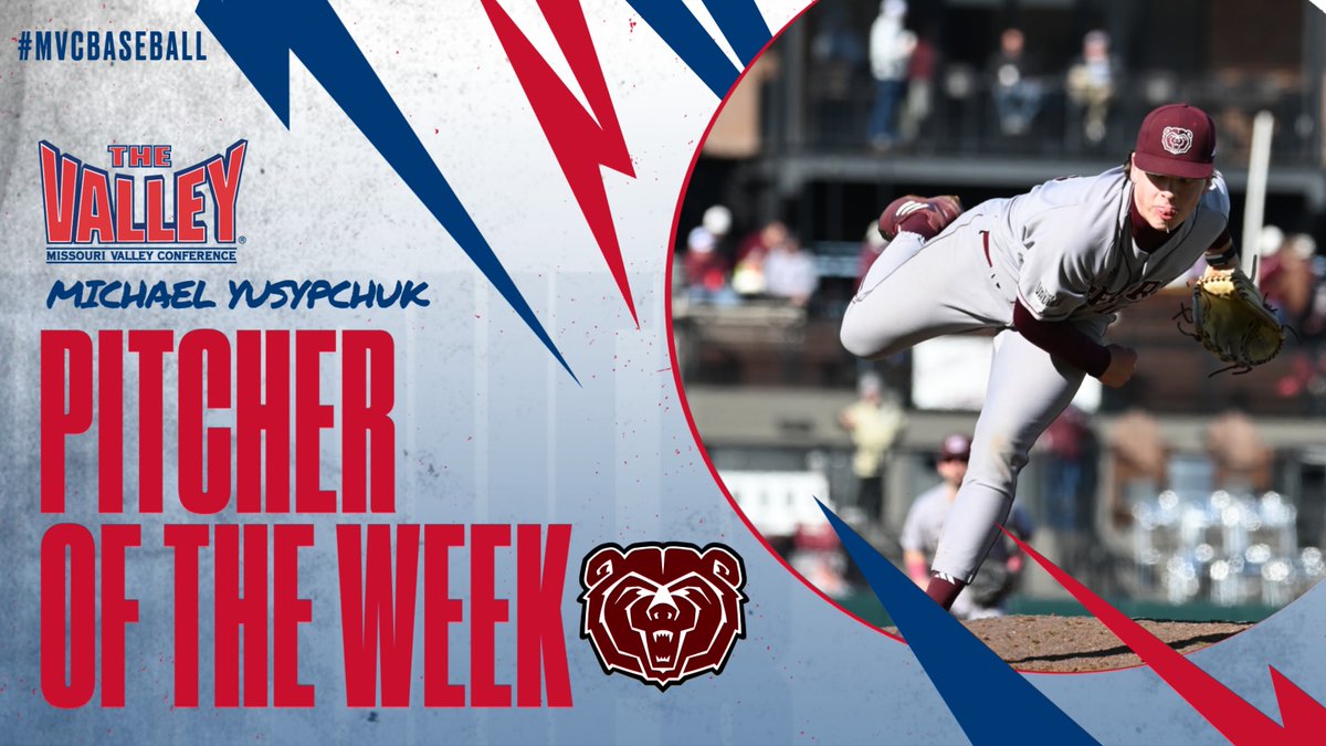 Missouri Valley Conference (@mvcsports) on Twitter photo Pitcher of the Week➡️Michael Yusypchuk, <a href="/MoStateBSB/">Missouri State Baseball</a>
Tossed 7 scoreless innings in Friday night’s series opener at No. 18 Mississippi State. Yusypchuk retired the first 7 batters he faced & struck out 8, moving his season line to 14 strikeouts and just 1 walk across 11.2 innings Pitcher of the Week➡️Michael Yusypchuk, <a href="/MoStateBSB/">Missouri State Baseball</a>
Tossed 7 scoreless innings in Friday night’s series opener at No. 18 Mississippi State. Yusypchuk retired the first 7 batters he faced & struck out 8, moving his season line to 14 strikeouts and just 1 walk across 11.2 innings