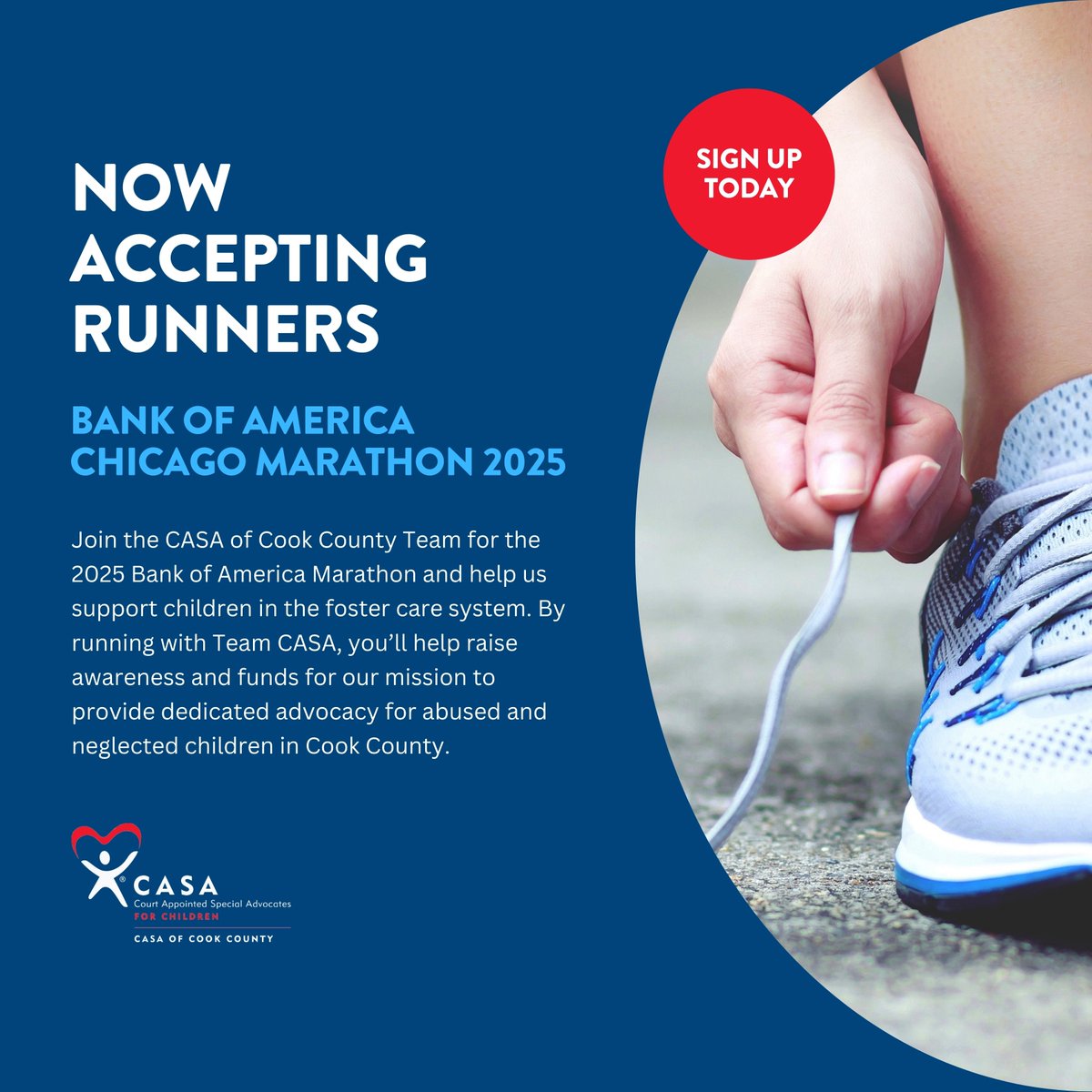 Want to run for a cause that matters? 🏃‍♀️ Join Team CASA for the 2025 Bank of America Marathon! It’s your chance to make an impact and run for change.

👉 Sign up now to join our team: casacookcounty.org/marathon/

#marathon #advocate #TeamCASA