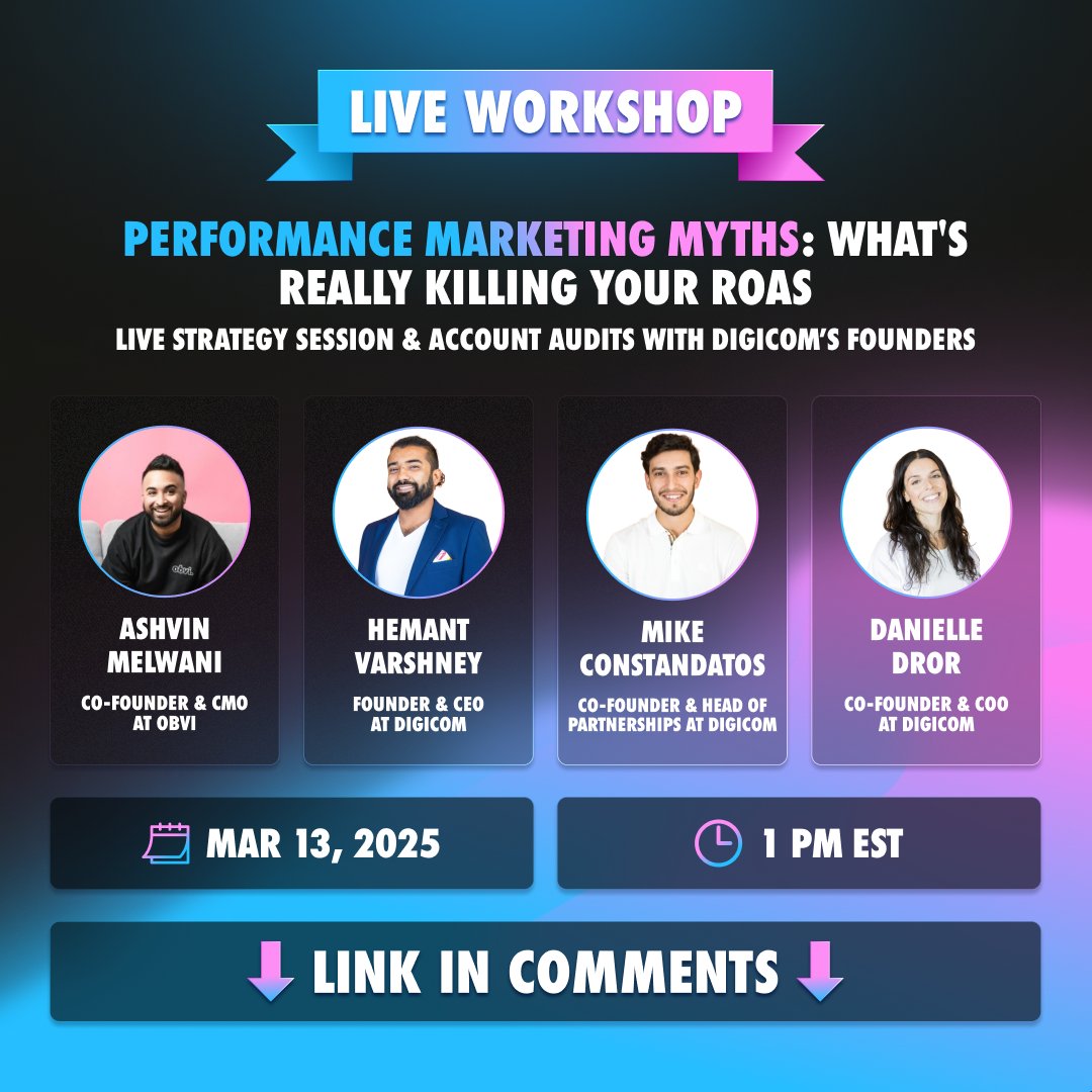 ashvinmelwani's tweet image. Want me to audit your Meta account live?
I'm hosting a strategy session with the founders of DigiCom on March 13th where we'll break down what's actually driving profitable scale in 2025.
DM me or comment below if you want your account reviewed during the session and we’ll help…