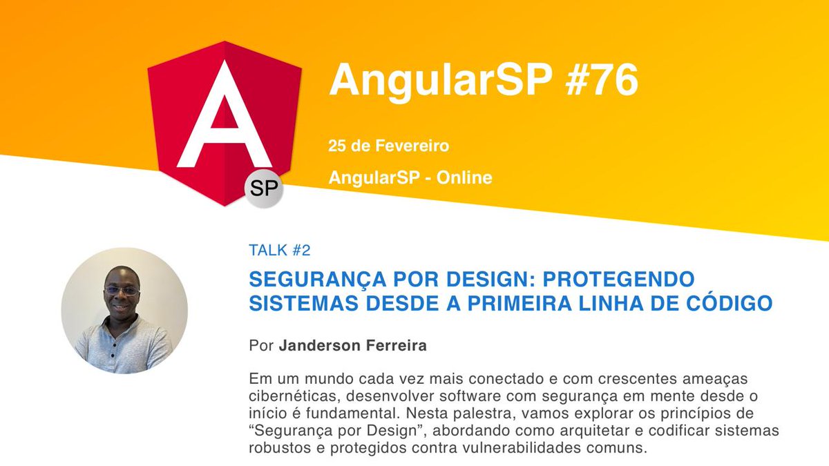 AngularSP's tweet image. Para somar no time de especialistas para o nosso #Meetup AngularSP de Hoje... 🤩
Teremos a participação do Janderson Ferreira, contribuindo com sua experiência sobre Segurança por Design 🚀
E pra você que não quer perder esse papo incrível, nos vemos: youtube.com/watch?v=XNbmJf…