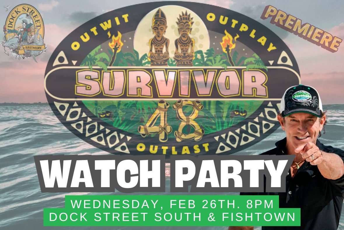 Jeff Probst wants YOU to be at our Survivor Watch Party premiere. Tomorrow night. 8PM. 
Catch Survivor and some hidden prizes for the best fans every Wednesday night at 8PM at Dock Street South and Dock Street Fishtown.