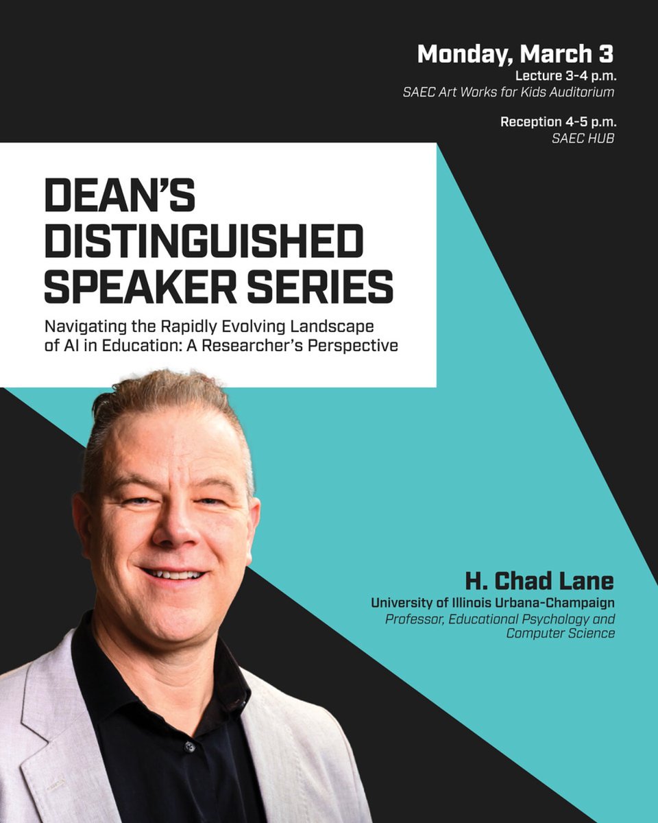 One-U Responsible AI Initiative (@oneu_rai) on Twitter photo The U College of Education will host H. Chad Lane from <a href="/EDUatIllinois/">Education at Illinois</a> on 3/3. By combining established principles with exploration & ongoing research, Lane believes we can chart a course for AI in education that benefits learners & supports educators. 🙌 bit.ly/coe-lane The U College of Education will host H. Chad Lane from <a href="/EDUatIllinois/">Education at Illinois</a> on 3/3. By combining established principles with exploration & ongoing research, Lane believes we can chart a course for AI in education that benefits learners & supports educators. 🙌 bit.ly/coe-lane
