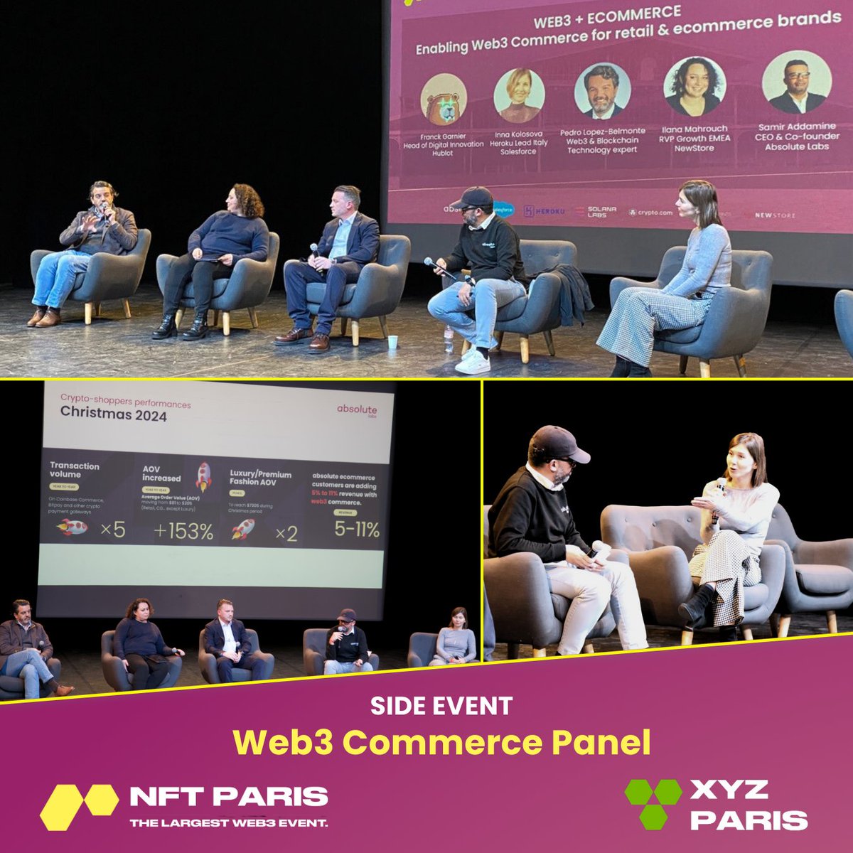absolute_labs's tweet image. Web3 Commerce Panel at NFT Paris Side Event – Key Takeaways

The Web3 Commerce panel brought together leaders from luxury, retail, and Web3 technology to discuss how blockchain and digital assets are reshaping online shopping, customer engagement, and brand loyalty.

Key Insights…