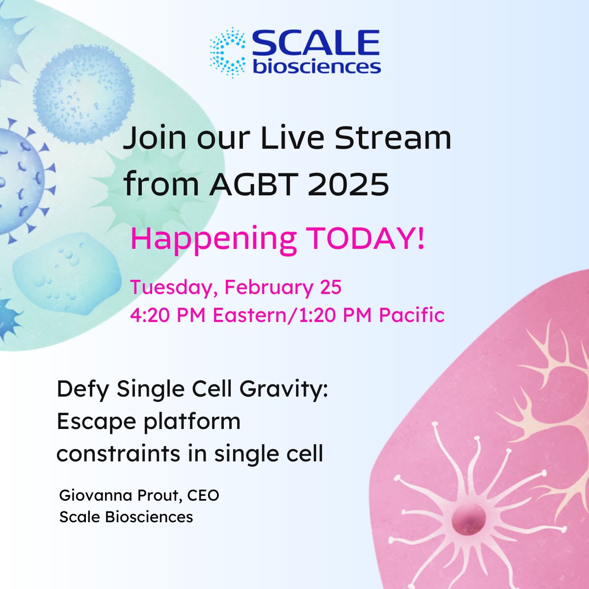 scalebio's tweet photo. ๐Happening today!
Join us for the launch of #QuantumScale, the latest in #SingleCell technology empowering researchers to push boundaries at every scale.
Featuring: AGBT livestream | Platform reveal | Live Q&A
Registration: https://t.co/7VgYFEpzBA
#AGBT2025 #AGBTGM https://t.co/DMPDKNcBYo