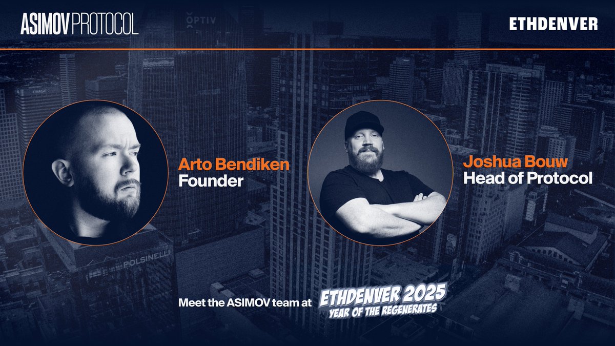 ASIMOV Protocol (@asimov_protocol) on Twitter photo Interested in tackling data scarcity, biased models, & misinformation? 
Our co-founder Arto Bendiken (<a href="/bendiken/">Arto Bendiken</a>) & Head of Protocol Joshua Bouw (<a href="/JoshuaJBouw/">Joshua J. Bouw 👨💻</a>) are at ETHDenver 2025 (<a href="/EthereumDenver/">ETHDenver 🏔🦬🦄</a>)! 🚀
Connect with them to discuss how we’re building community-driven, Interested in tackling data scarcity, biased models, & misinformation? 
Our co-founder Arto Bendiken (<a href="/bendiken/">Arto Bendiken</a>) & Head of Protocol Joshua Bouw (<a href="/JoshuaJBouw/">Joshua J. Bouw 👨💻</a>) are at ETHDenver 2025 (<a href="/EthereumDenver/">ETHDenver 🏔🦬🦄</a>)! 🚀
Connect with them to discuss how we’re building community-driven,