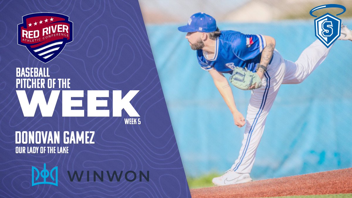 Donovan Gamez of @ollusaints was named @wintontech RRAC baseball pitcher of the week for Feb. 17-23. Story: redriverconference.com/general/2024-2…