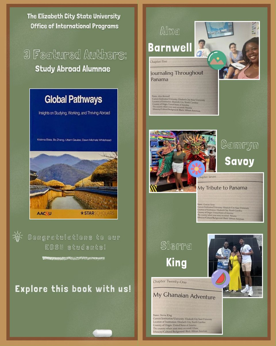 Excited to share 3 of our students are authors! Aixa Barnwell (Senior, Psych. major), Camryn Savoy (Recent grad, Elem. Ed. major) &amp; Sierra King, Senior, Social Work major; Gilman Alum) had chapters published in "Global Pathways: Insights on Studying, Working, and Thriving Abroad"
