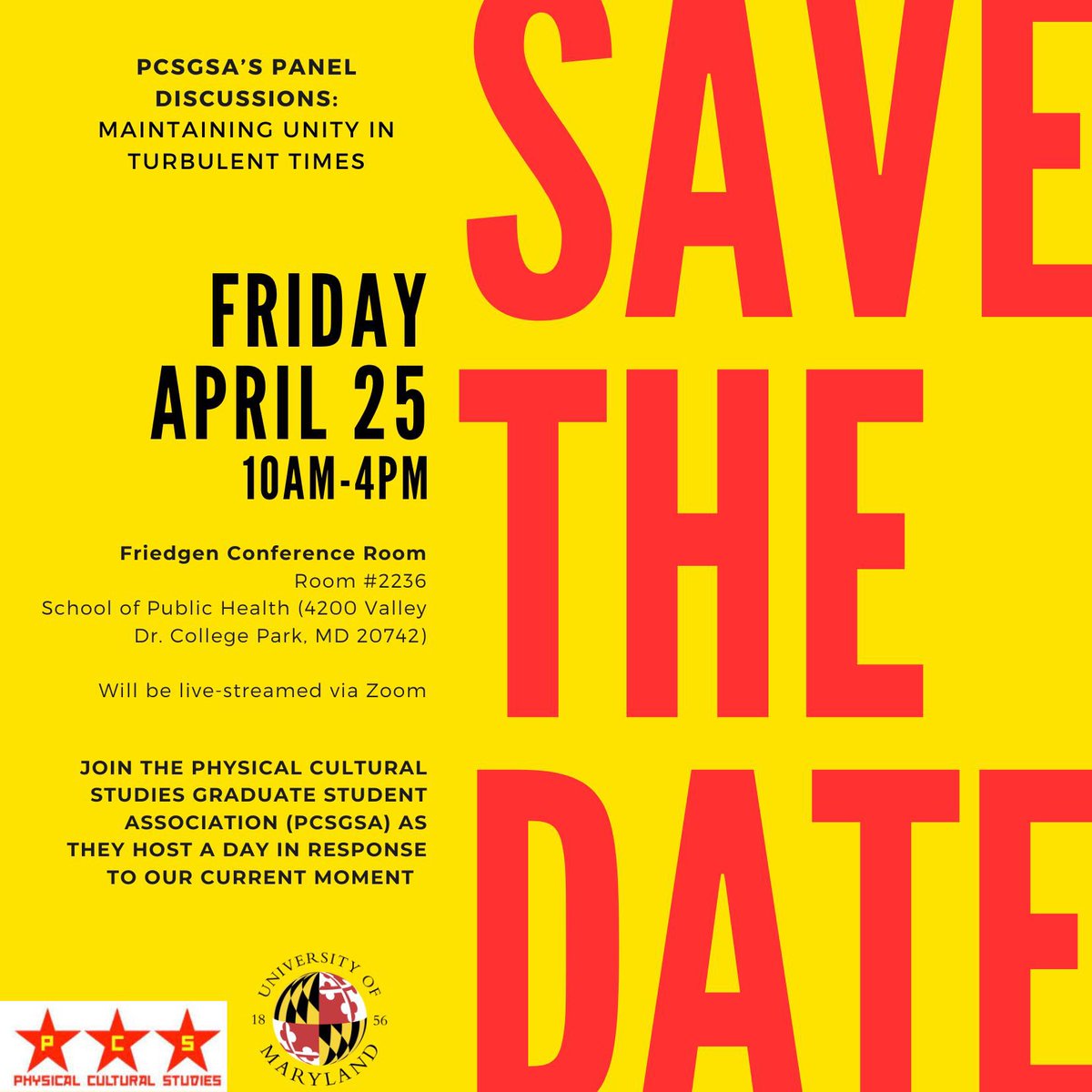 Save the date! Please join us Friday, 25 April as we “Respond to the Moment,” featuring critical panel discussions by PCS alumni &amp; network members, UMD Kinesiology faculty &amp; staff, and current graduate students