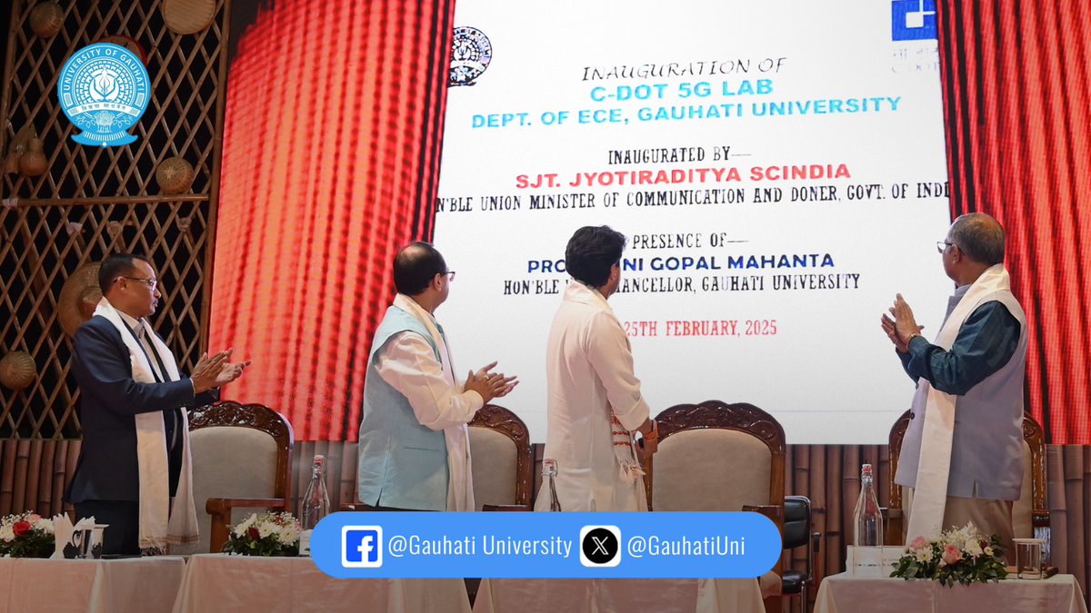 ngmahanta's tweet photo. Grateful to Union Minister Sh @JM_Scindia for inaugurating the 5G Lab at @GauhatiUni. This milestone will empower our students &amp; researchers to drive innovation in high-speed #Communication, #AI &amp; #AdvancedNetworking.

@Officejmscindia @MDoNER_India https://t.co/jAW4PdduiN