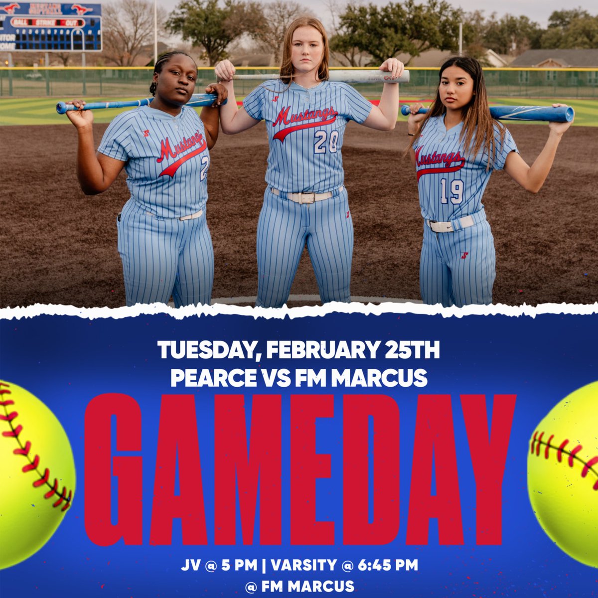 🔥Game Day 🔥

TUESDAY, FEBRUARY 25TH

Pearce 🆚 FM Marcus
JV @ 5 pm
Varsity @ 6:45 pm

📍FM Marcus HS

Let’s GO Lady Mustangs! 🥎

events.hometownticketing.com/organization/5…