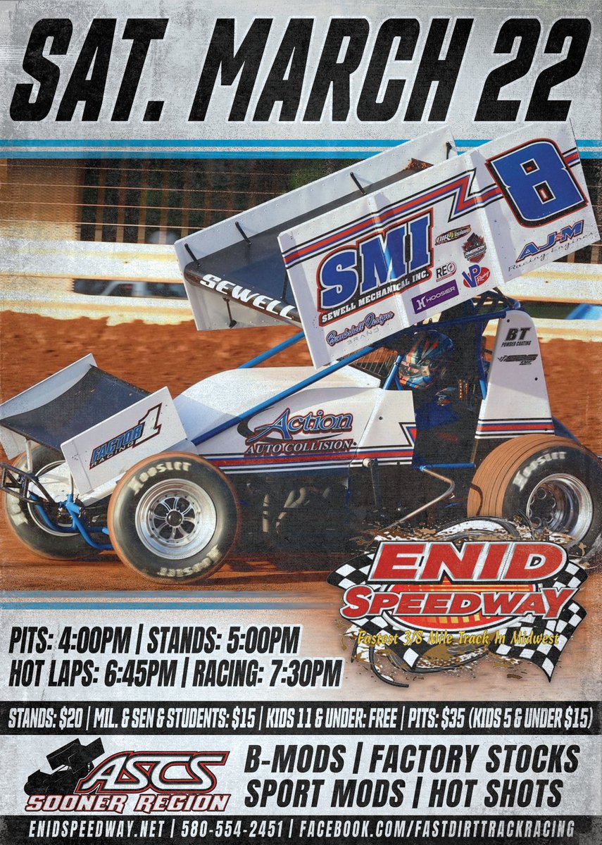 American Sprint Car Series (@ascsracing) on Twitter photo The <a href="/ASCSSooner/">ASCS Sooner</a> Region opens the 2025 season March 21–22 at <a href="/CreekSpeedway/">CreekSpeedway</a> and Enid Speedway! The <a href="/ASCSSooner/">ASCS Sooner</a> Region opens the 2025 season March 21–22 at <a href="/CreekSpeedway/">CreekSpeedway</a> and Enid Speedway!