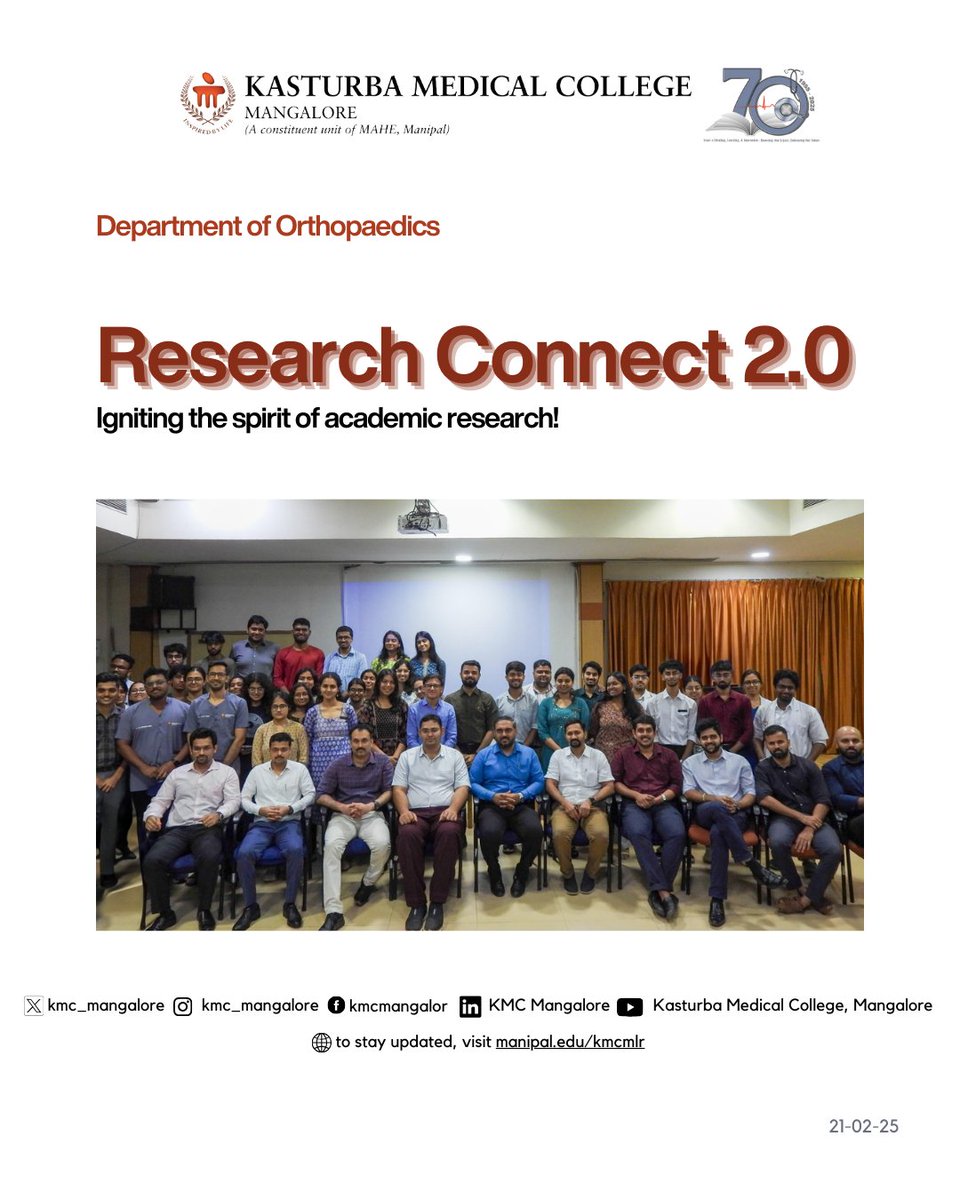 KMC_Mangalore's tweet image. The Department of #Orthopaedics at #KMCMangalore hosted Research Connect 2.0, promoting hands-on research and publication learning.

Discussions, guidance, and takeaways—#ResearchConnect 2.0 continues to shape future clinician-researchers.

#AcademicWriting #MedicalResearch
