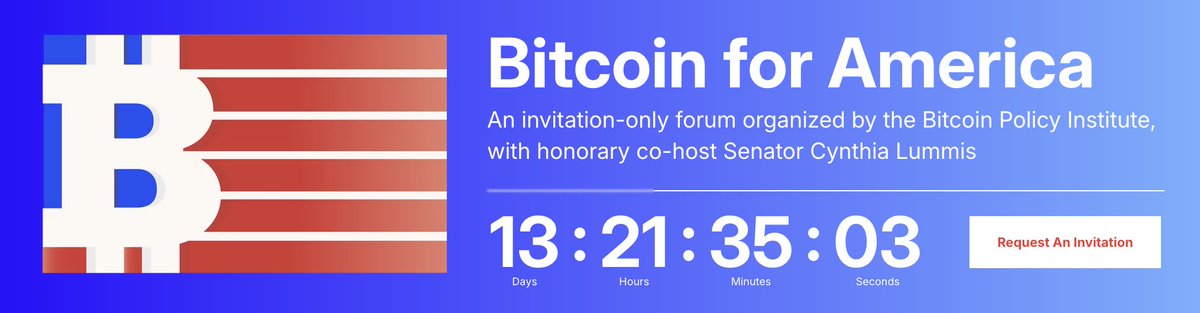 bitcoinpolicy's tweet image. Announcing Bitcoin for America 🇺🇸

On March 11th, alongside honorary co-host @SenLummis, top executives, public officials, and policy experts will convene in DC to shape America’s Bitcoin strategy.

To request an invitation, visit the link below.