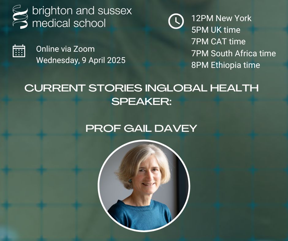 📢Delighted to confirm the first speaker for our upcoming #CurrentStories in #GlobalHealth event: 
Prof Gail Davey OBE,  will discuss her work on Neglected Tropical Diseases. 

Find out more and book your FREE ticket today: eventbrite.co.uk/e/tackling-ine…

#CPD #HealthInequalities #NTD