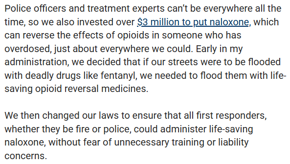 Governor <a href="/ChrisSununu/">Chris Sununu</a> in <a href="/FoxNews/">Fox News</a>: 

"Early in my administration, we decided that if out streets were to be flooded with deadly drugs like fentanyl, we needed to flood them with life-saving opioid reversal medicines."