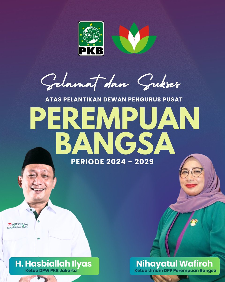 DPWPKBJAKARTA's tweet photo. Selamat atas pelantikan  @perempuanbangsa periode 2024-2029. Bergerak Bersama, Berdaya Bersama !

@hasbipkb @ninikwafiroh

#PkbMasaDepanJakarta #PerempuanBangsa https://t.co/AHhHUXQrZ6