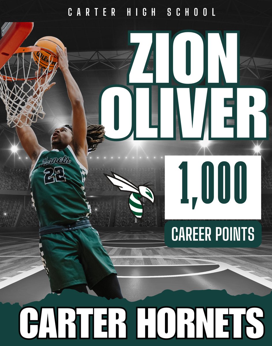 Congratulations to Zion Oliver for Joining the 1,000 Point Club at Carter High! A great accomplishment for a young man who leaves everything on the floor when he plays. Well deserved!