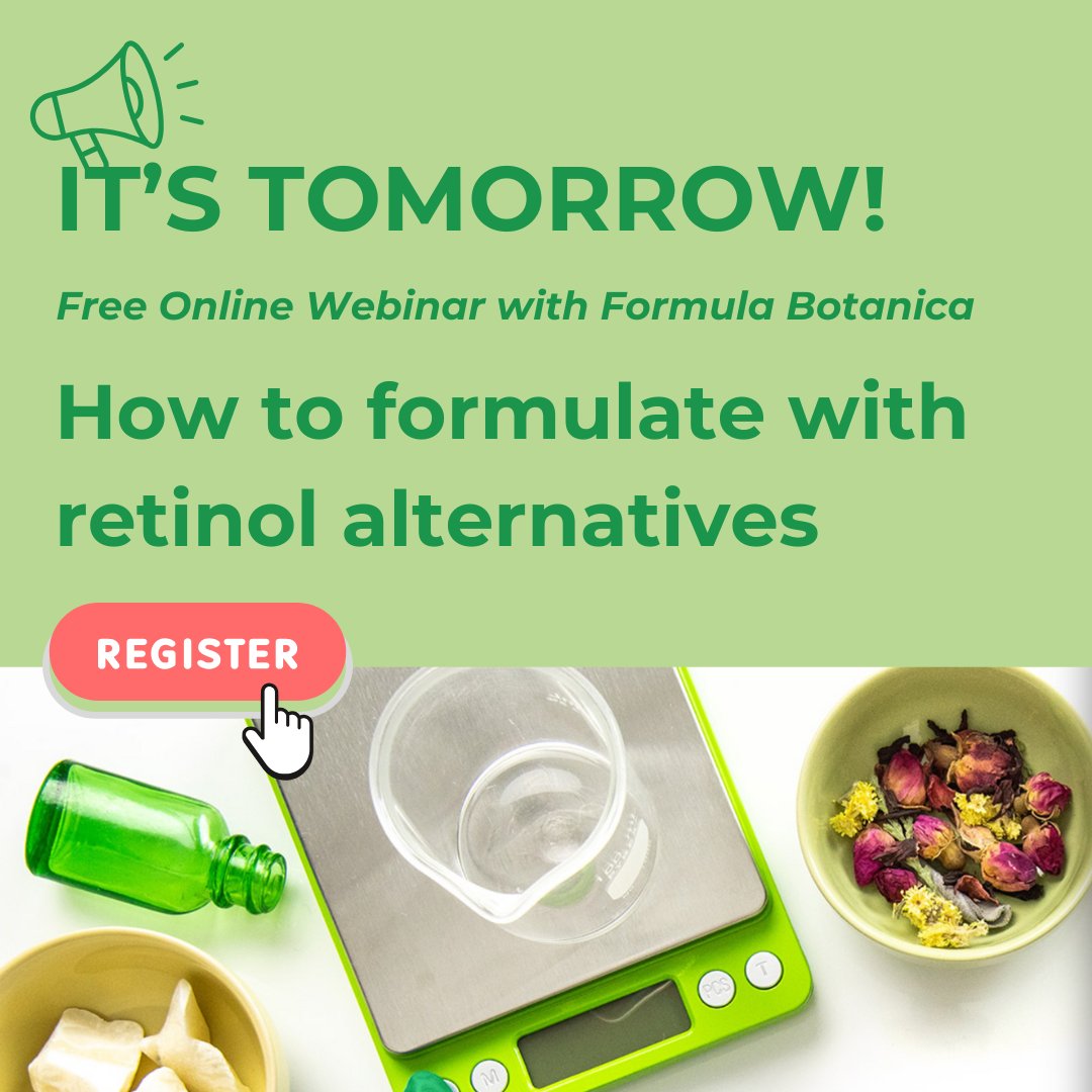 Covalo (@join_covalo) on Twitter photo ⏰ Last chance to learn all about the #retinol ban and #formulating with the right alternatives!
Register for our #webinar before it’s too late! It’s TOMORROW, completely free, and features expert speakers from our partners at <a href="/FormulaBotanica/">Formula Botanica</a>.
SIGN UP: hubs.ly/Q038b4kl0 ⏰ Last chance to learn all about the #retinol ban and #formulating with the right alternatives!
Register for our #webinar before it’s too late! It’s TOMORROW, completely free, and features expert speakers from our partners at <a href="/FormulaBotanica/">Formula Botanica</a>.
SIGN UP: hubs.ly/Q038b4kl0