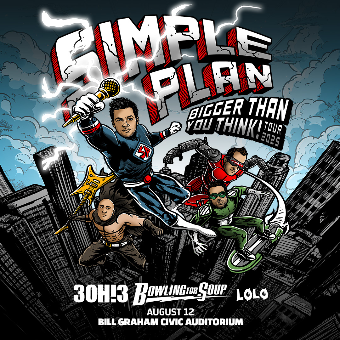Bill Graham Civic Auditorium (@billgrahamcivic) on Twitter photo JUST ANNOUNCED π¦Έ <a href="/simpleplan/">Simple Plan</a> is heading to SF for the Bigger Than You Think! Tour with @3oh3, <a href="/bfsrocks/">Bowling For Soup</a>, and <a href="/lolomusic/">LOLO</a> on 8/12 π³ Presale begins Wednesday, 2/26 at 10am with password = alien π½
ποΈ: Tickets on sale Friday, 2/28 at 10am!
βΉοΈ: bit.ly/41vmFdG JUST ANNOUNCED π¦Έ <a href="/simpleplan/">Simple Plan</a> is heading to SF for the Bigger Than You Think! Tour with @3oh3, <a href="/bfsrocks/">Bowling For Soup</a>, and <a href="/lolomusic/">LOLO</a> on 8/12 π³ Presale begins Wednesday, 2/26 at 10am with password = alien π½
ποΈ: Tickets on sale Friday, 2/28 at 10am!
βΉοΈ: bit.ly/41vmFdG